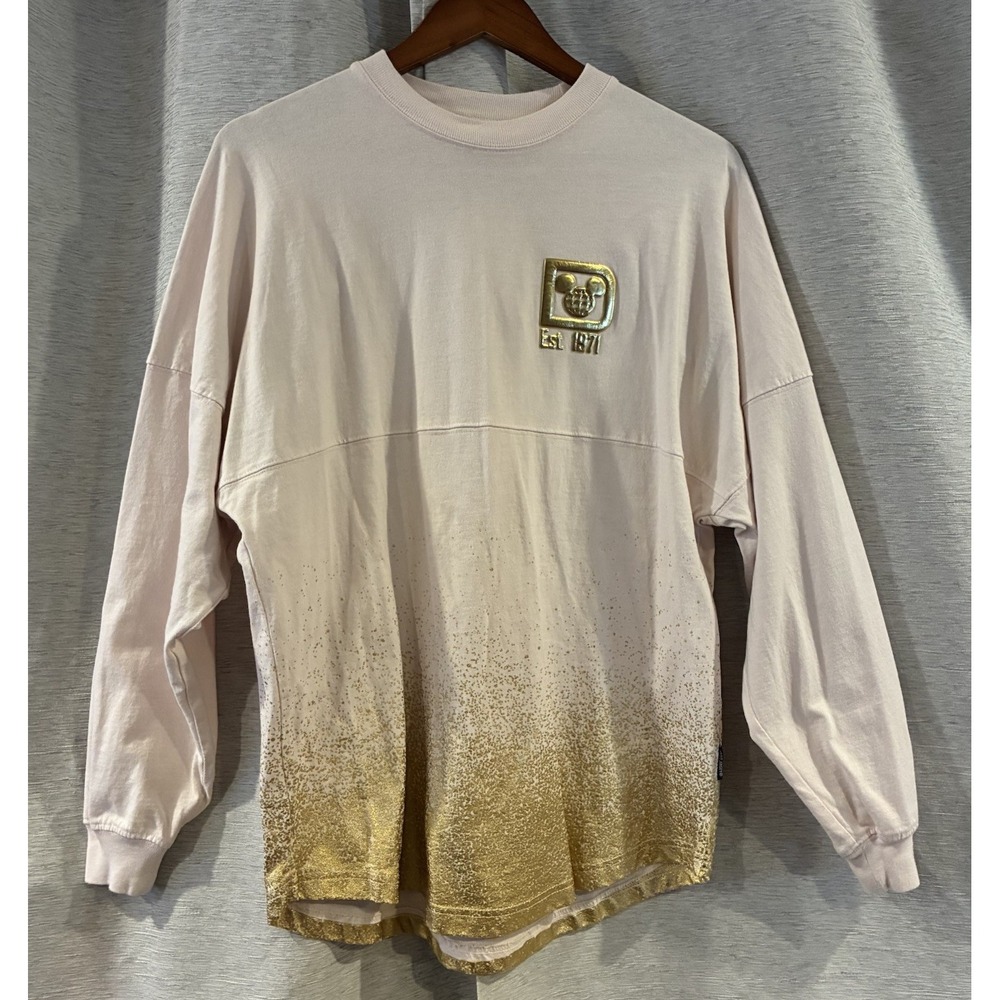 Walt Disney World Spirit Jersey Womens S Ivory Gold Castle Embossed Long Sleeve